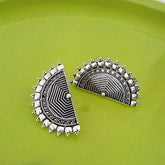 Half Moon Studs Statement Silver Oxidised Earrings