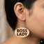 boss lady wooden earrings for women bold statement typography earrings