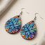 Colorful leaf teardrop wooden earrings vibrant boho nature dangle earrings for women