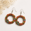 Forest wreath wooden earrings with floral and mushroom nature design for women