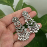 Ethnic Triple Layer Drop Beads Oxidised Silver Earrings