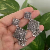 Ethnic Festive Drop Silver Beads Oxidised Silver Earrings