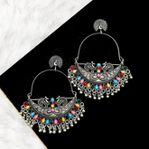 Beautiful Chaandbali Trendy Multicolor Stone Silver Oxidised Earrings