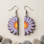 Lavender daisy wooden earrings for women minimal floral lightweight dangling earrings