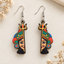 Maa Durga half-face trishul wooden earrings for women – colourful folk art dangler with golden crown