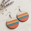 Retro striped circle wooden earrings minimalist boho round dangle earrings for women