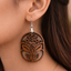 Rose floral wooden drop earrings for women with botanical leaf design in lightweight circular statement style.