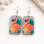 Tropical flamingo wooden earrings for women colorful floral summer rectangular lightweight drop earrings
