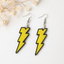Yellow lightning bolt wooden earrings funky pop style lightweight statement jewelry for women