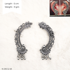 Peacock Design Classic Ear Cuffs Silver Oxidised Festive Season Earrings