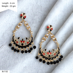 Golden Kundan Studded Chaandbali Traditional Multicolor Earrings