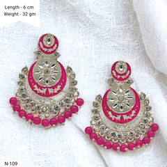 Pink Color Chaandbali Meenakari Kundan Ethnic Golden Earrings
