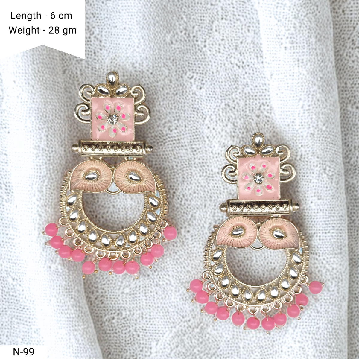 Pink Color Floral Meenakari Kundan Ethnic Golden Earrings