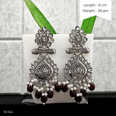 Black Color Beads Polki Ethnic Stone Studded Silver Oxidized Earrings