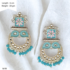 Blue Color Floral Meenakari Kundan Ethnic Golden Earrings