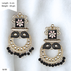 Black Color Floral Meenakari Kundan Ethnic Golden Earrings