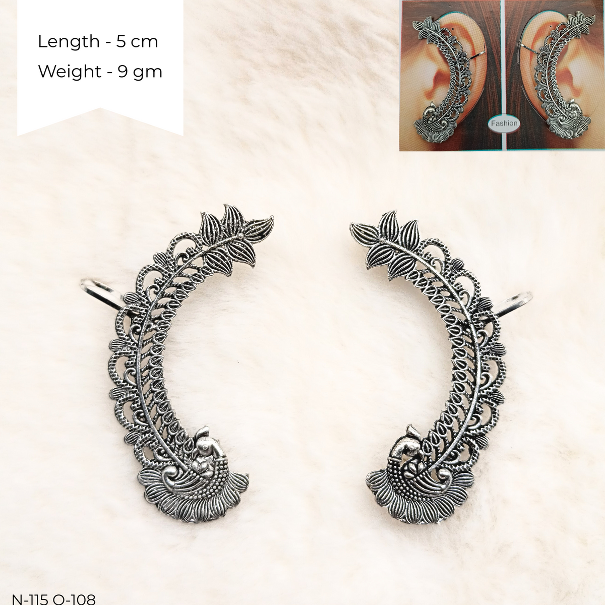 Beautiful Ear Cuffs Silver Oxidised Festive Season Earrings