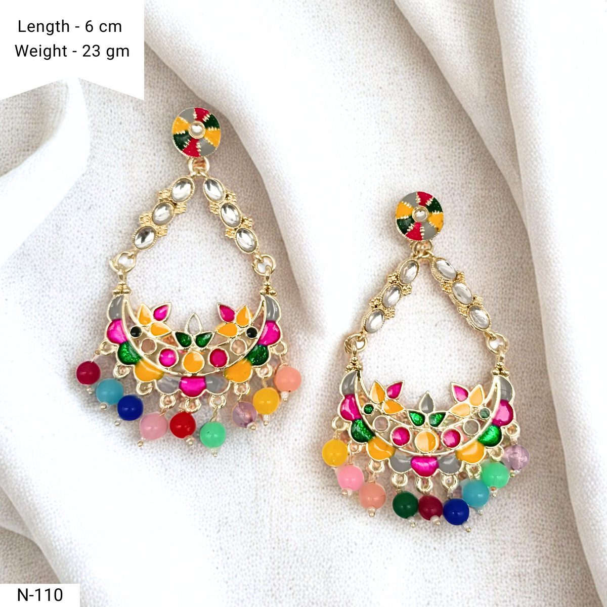 Multicolor Chaandbali Kundan Studded Trendy Golden Earrings