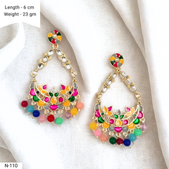 Multicolor Chaandbali Kundan Studded Trendy Golden Earrings