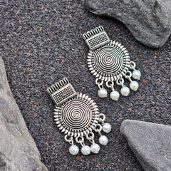Intricate Spiral Design Dome Shaped Oxidised Jhumki