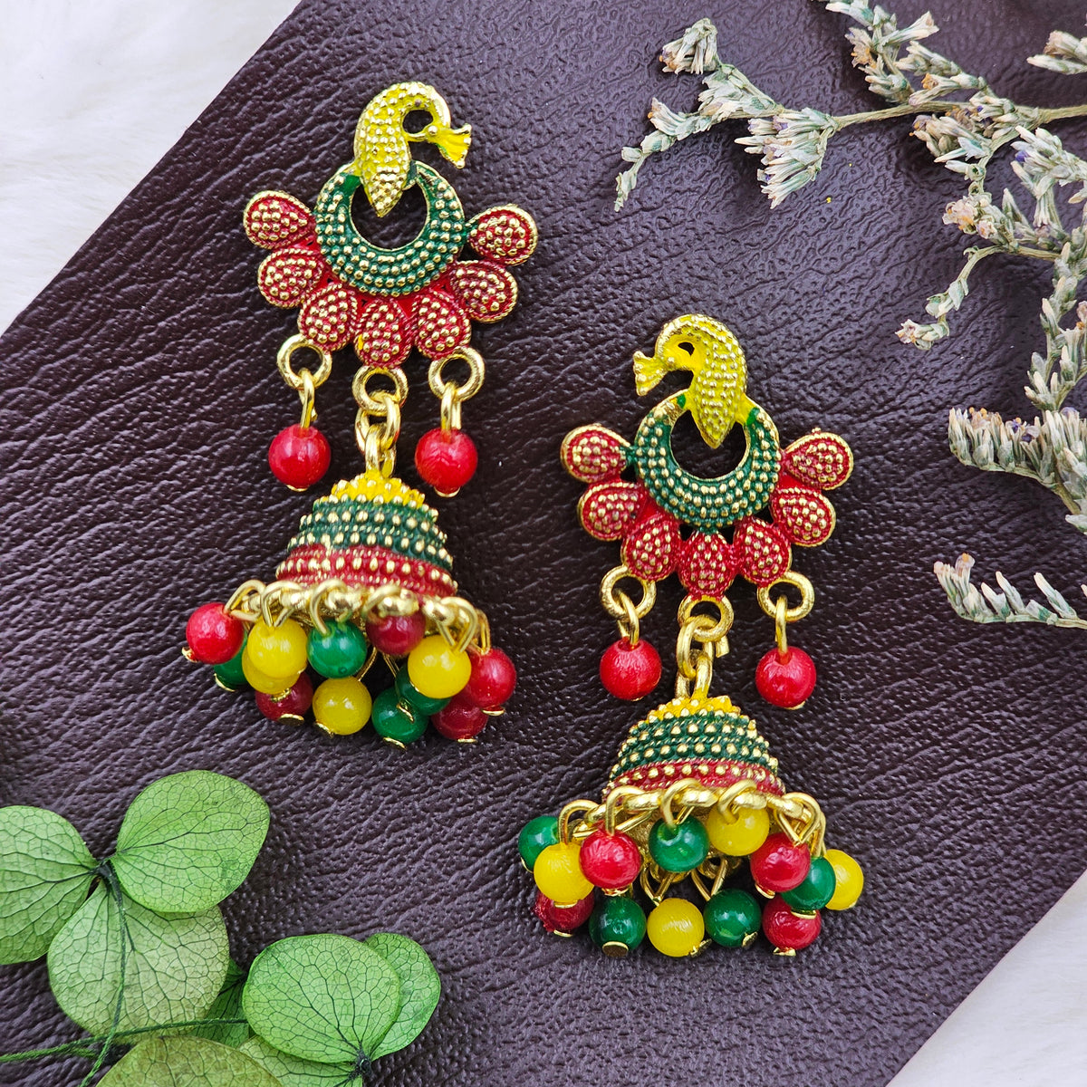 Elegant Peacock Multicolor Jhumki Drop Earrings