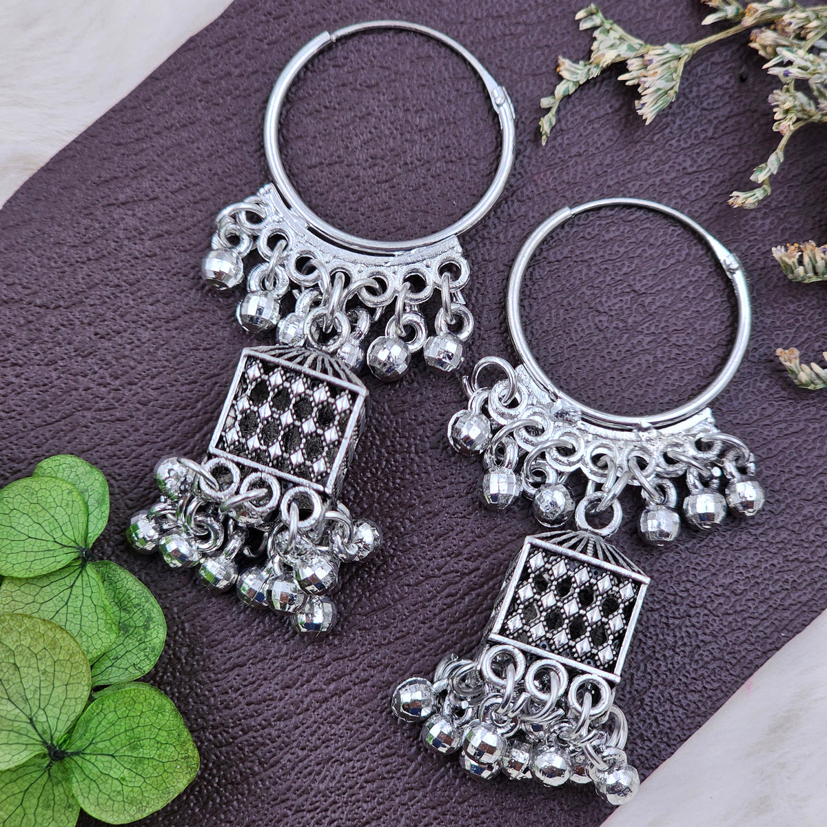 Silver Dome Jhumka Drop Earrings