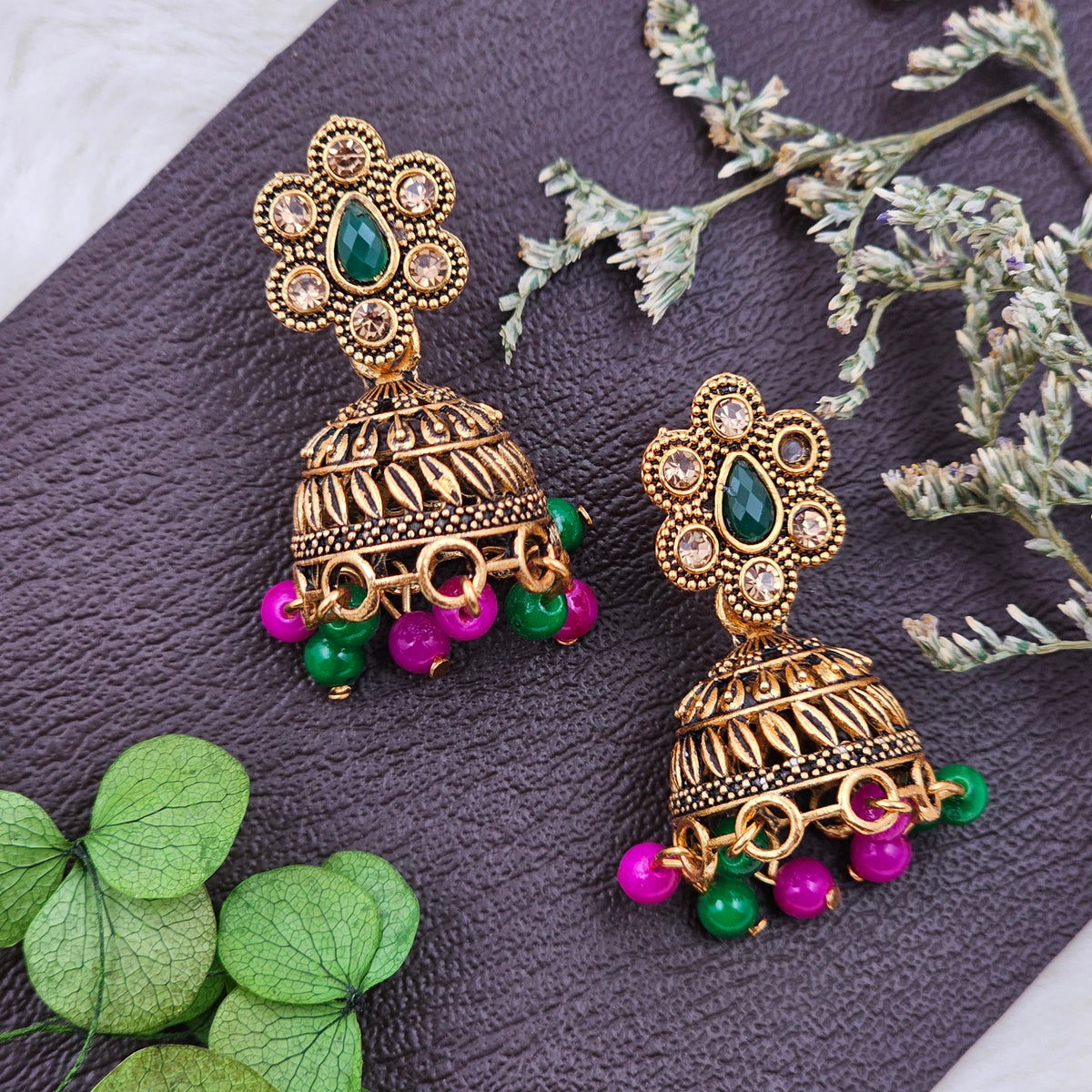 Gold Toned Dome Shaped Jhumka Drop Earrings