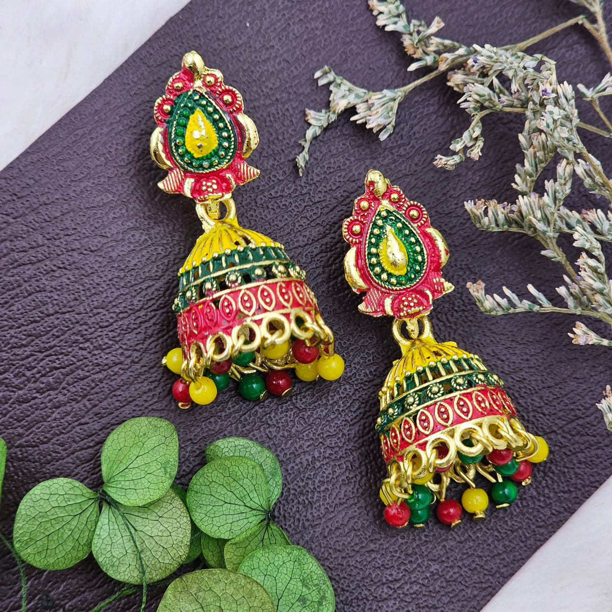 Traditional Gold Toned Multicolor Jhumki Drop Earrings