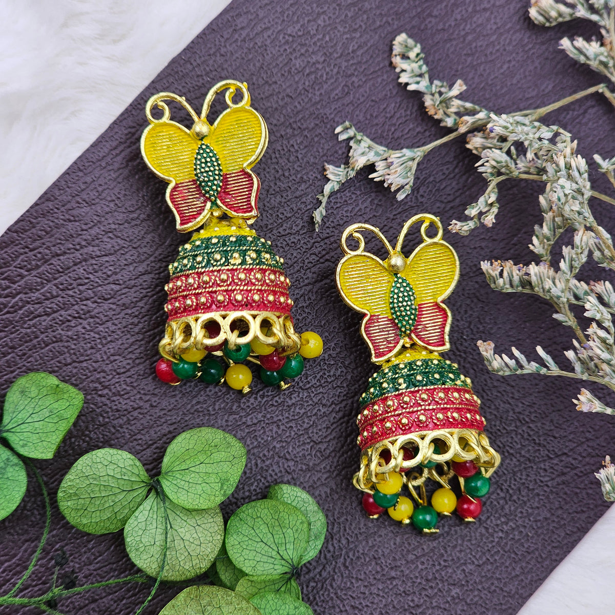 Butterfly Multicolor Ethnic Golden Oxidised Jhumki Drop Earrings
