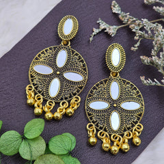 Ethnic Gold-Toned Chic Mirror Drop Dangles