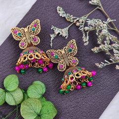 Butterfly Gold-Toned Multicolor Dangler Drop Jhumka Earrings