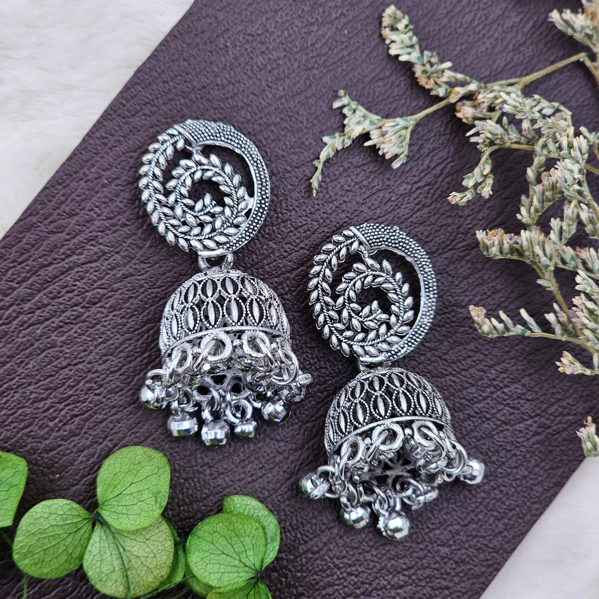 Silver Oxidised Dangler Drop Jhumka Earrings