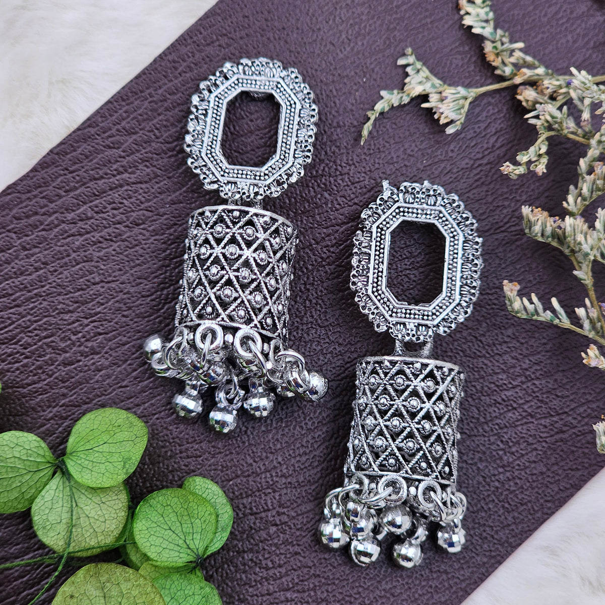 Traditional Silver Oxidised Dangler Drop Jhumki Earrings