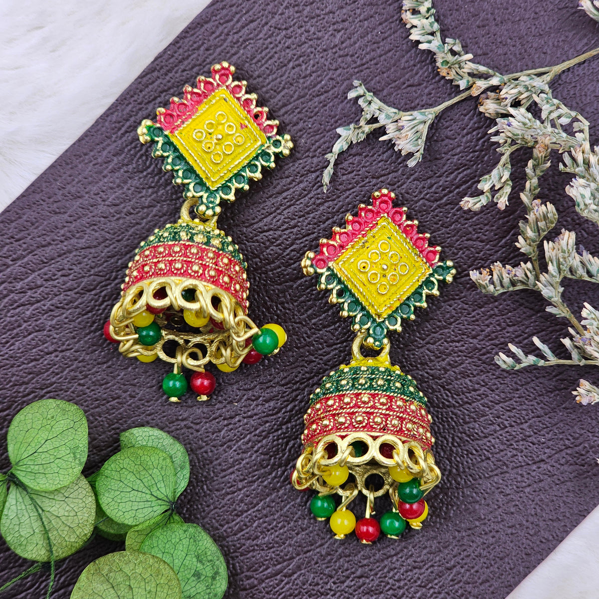 Traditional Gold-Toned Dangler Drop Jhumka Earrings