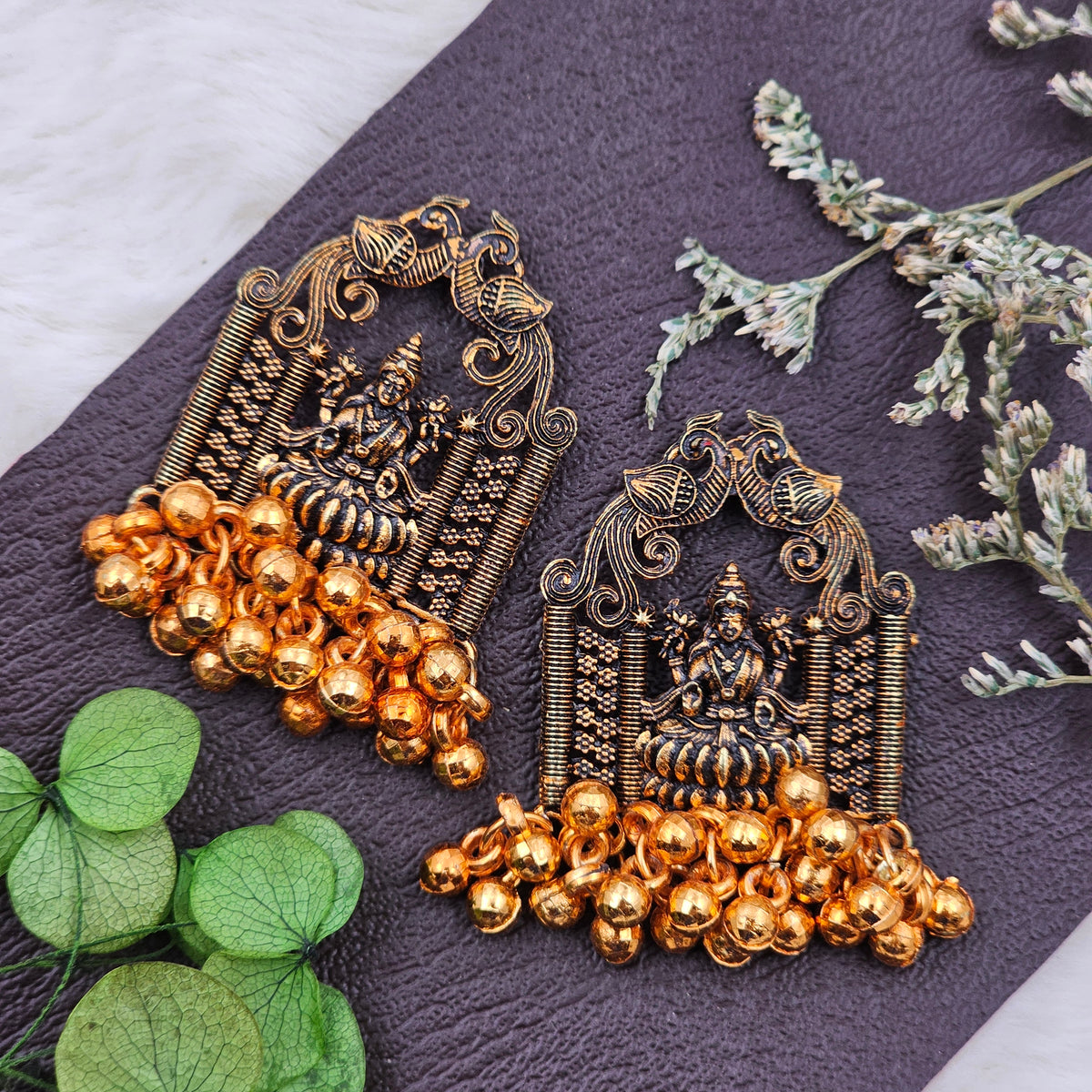 Ethnic Gold-Toned Deity Motif Earrings