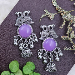 Elegant Silver Jhumki With Purple Stone Drop Earrings