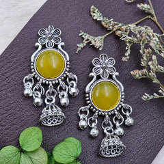 Traditional Silver Oxidised Jhumki Drop Earrings