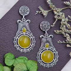 Yellow Stone Silver Oxidised Dangler Earrings