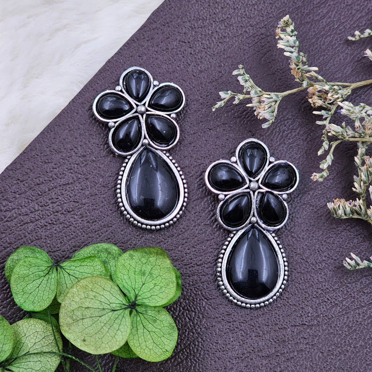 Chic Black Oxidized Teardrop Earrings