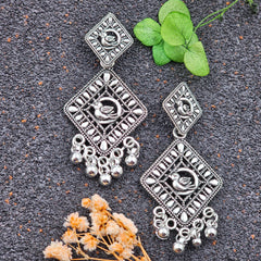 Silver Oxidized Bird Style Drop Earrings