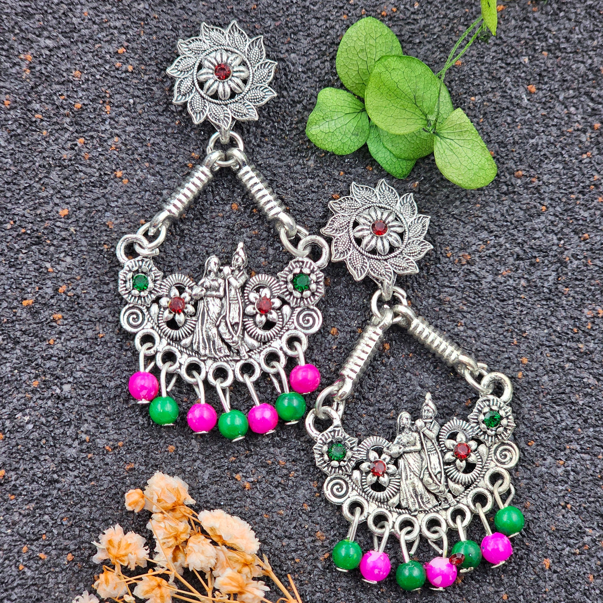Radha Krishna Chaandbali Shape Multicolour Beads Drop Earrings