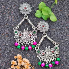 Radha Krishna Chaandbali Shape Multicolour Beads Drop Earrings