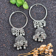 Baali & Jhumka Silver Oxidised Jhumki Earrings