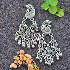 Silver Oxidized Peacock Pattern beads Earrings