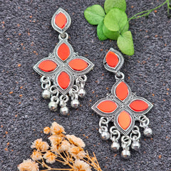 Red Color Leaf Shape Drop Beads Earrings
