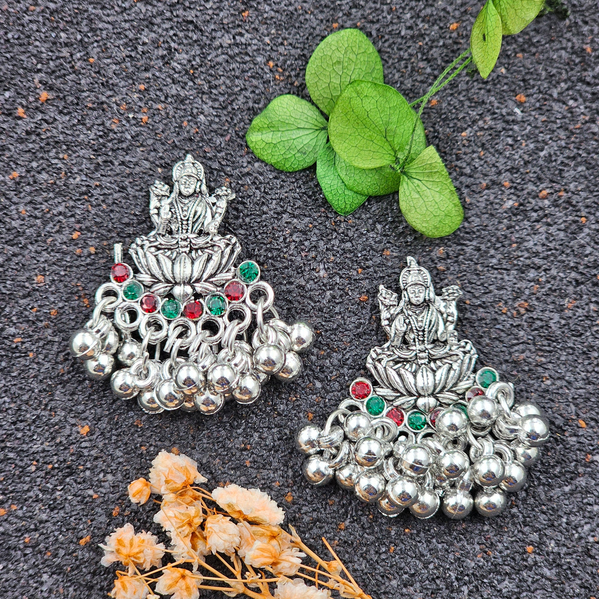 Traditional Goddess Silver Oxidized Drop Earrings