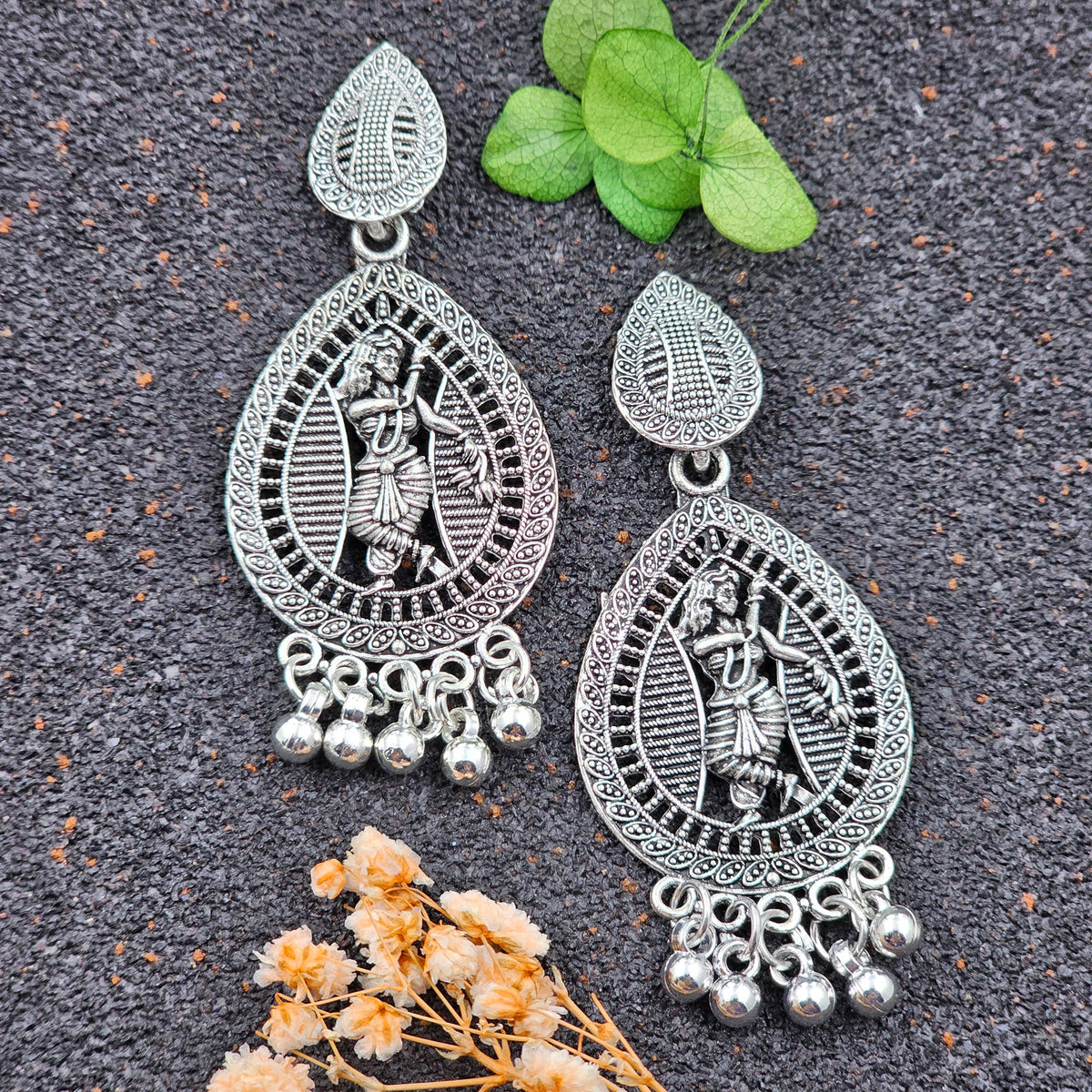 Elegant Silver Oxidized Dangler Drop Earrings