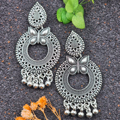 Butterfly Traditional Silver Oxidised Drop Dangler Earrings