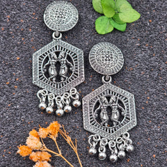 Tribal Silver Oxidised Drop Beads Cute Earrings