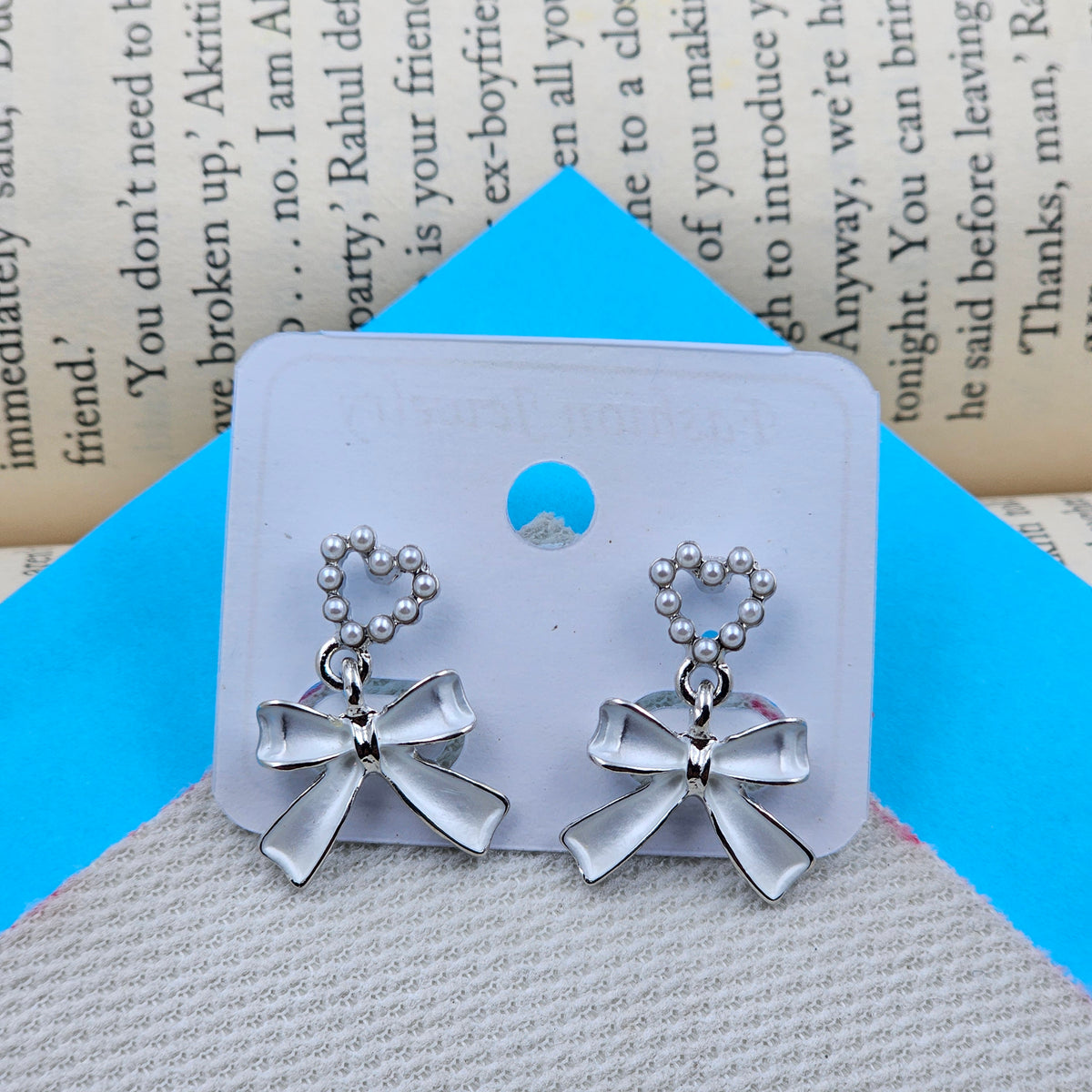 Funky Pearl Heart & Bow Earrings